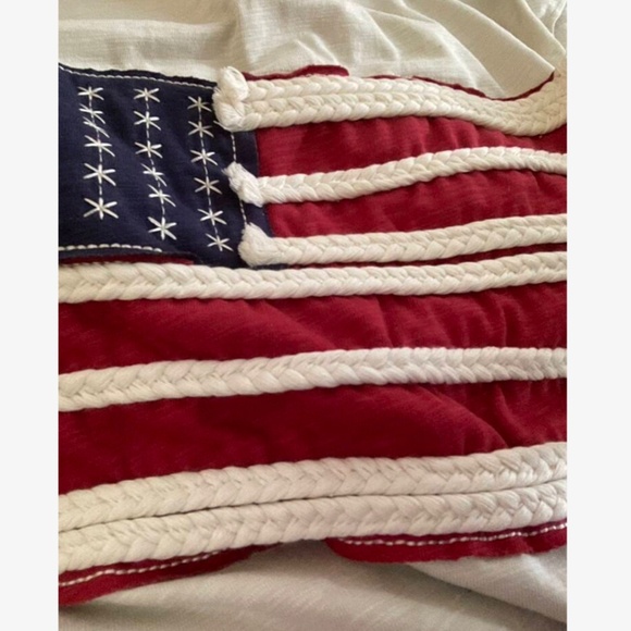 100% Cotton American Flag Beige Oversized Scoop Neck Bohemian Tee Shirt - Picture 9 of 10